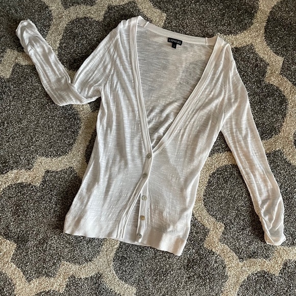 Express Sweaters - CUTE Express Lightweight Cardigan White Medium